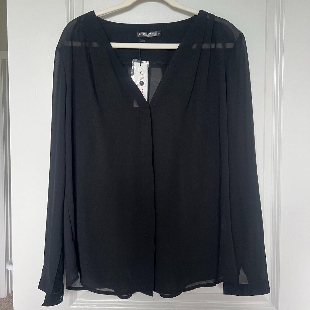 Urban Coco Sheer Long Sleeve Blouse Black XL